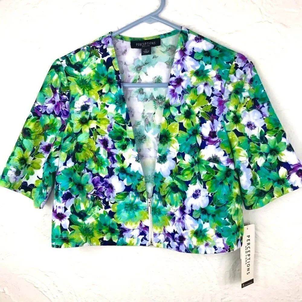 Perceptions Short Sleeve Floral Crop Bolero Blazer NEW